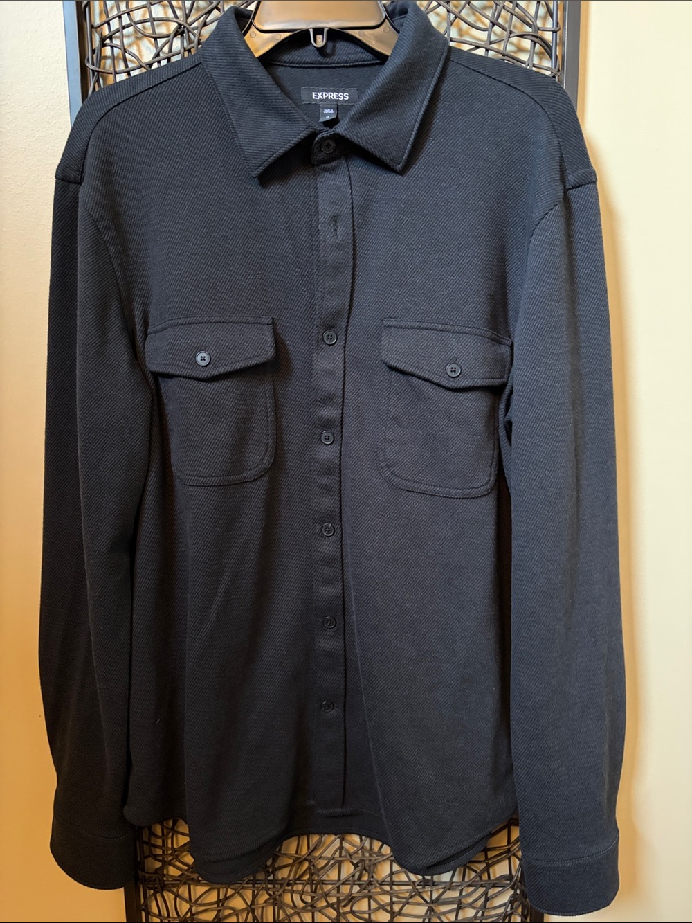 Express Men's Black Casual Button-Down Shirt with Chest Pockets